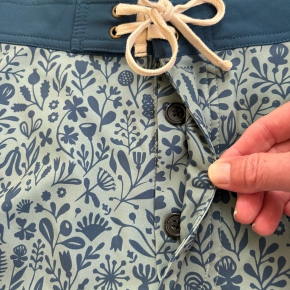 Taylor Stitch Bo Boardie Boardshorts Men 38  Green Sea Floral Print Stretch Zip - Picture 4 of 11